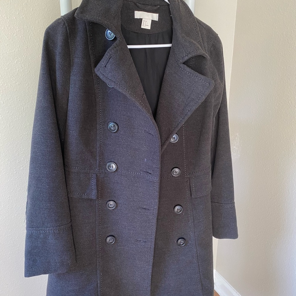 H&M Long Grey Pea Coat Women’s size 4